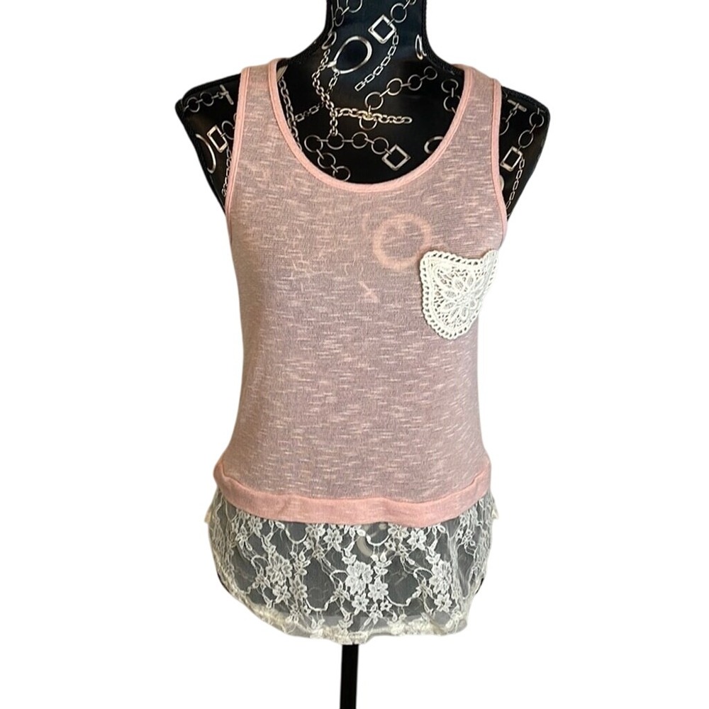 Papaya Pink Lace Trim Open Back Tank Top Size‎ S